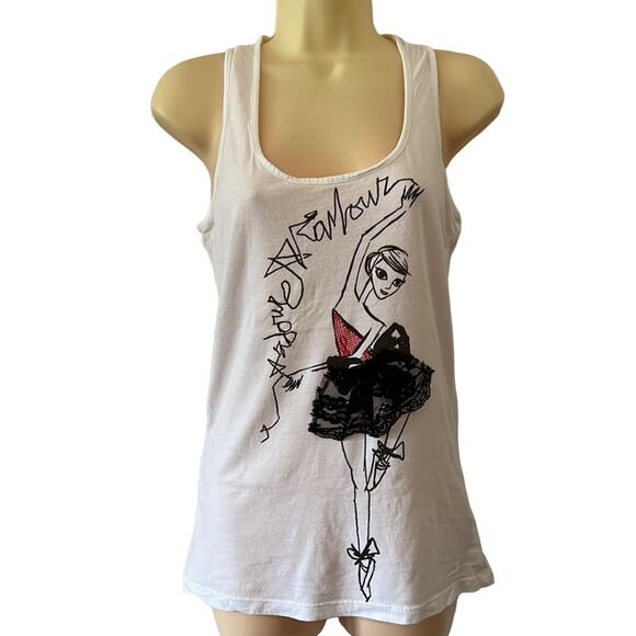 XXI Graphic Couture Points Ballet Embellished Tank Top size S Lace Summer - Picture 1 of 9